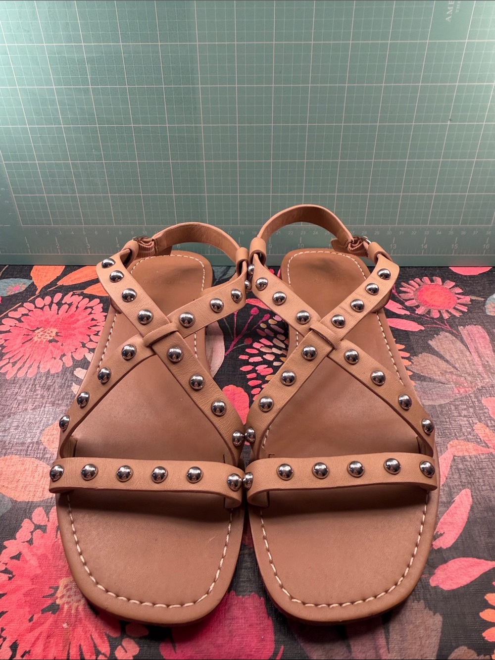 Marc Fisher Tan Studded Leather Crossover Sandals size 10.5